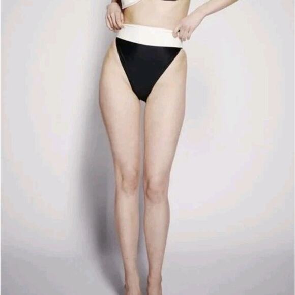 Oseree Eco Twist Black White Bikini Bottoms High Cut Rise Sustainable ECF213 - Picture 2 of 8